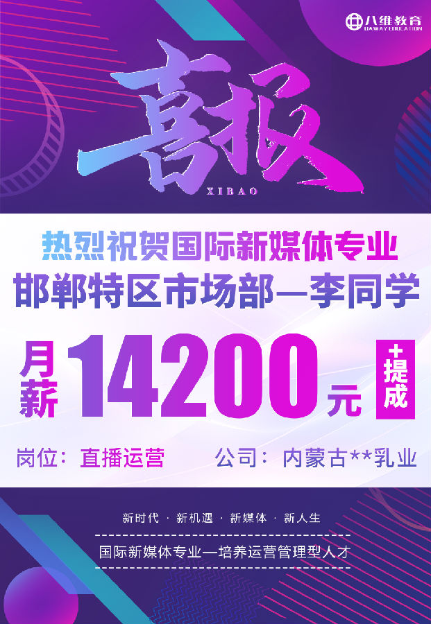 八維職業(yè)學(xué)校國際新媒體專業(yè)最近就業(yè)喜報來襲